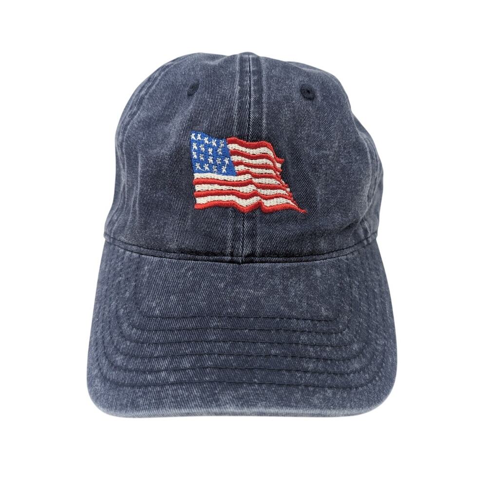Otto Navy Washed Embroidered Masthead American Flag‎ Baseball Cap Dad Hat Denim